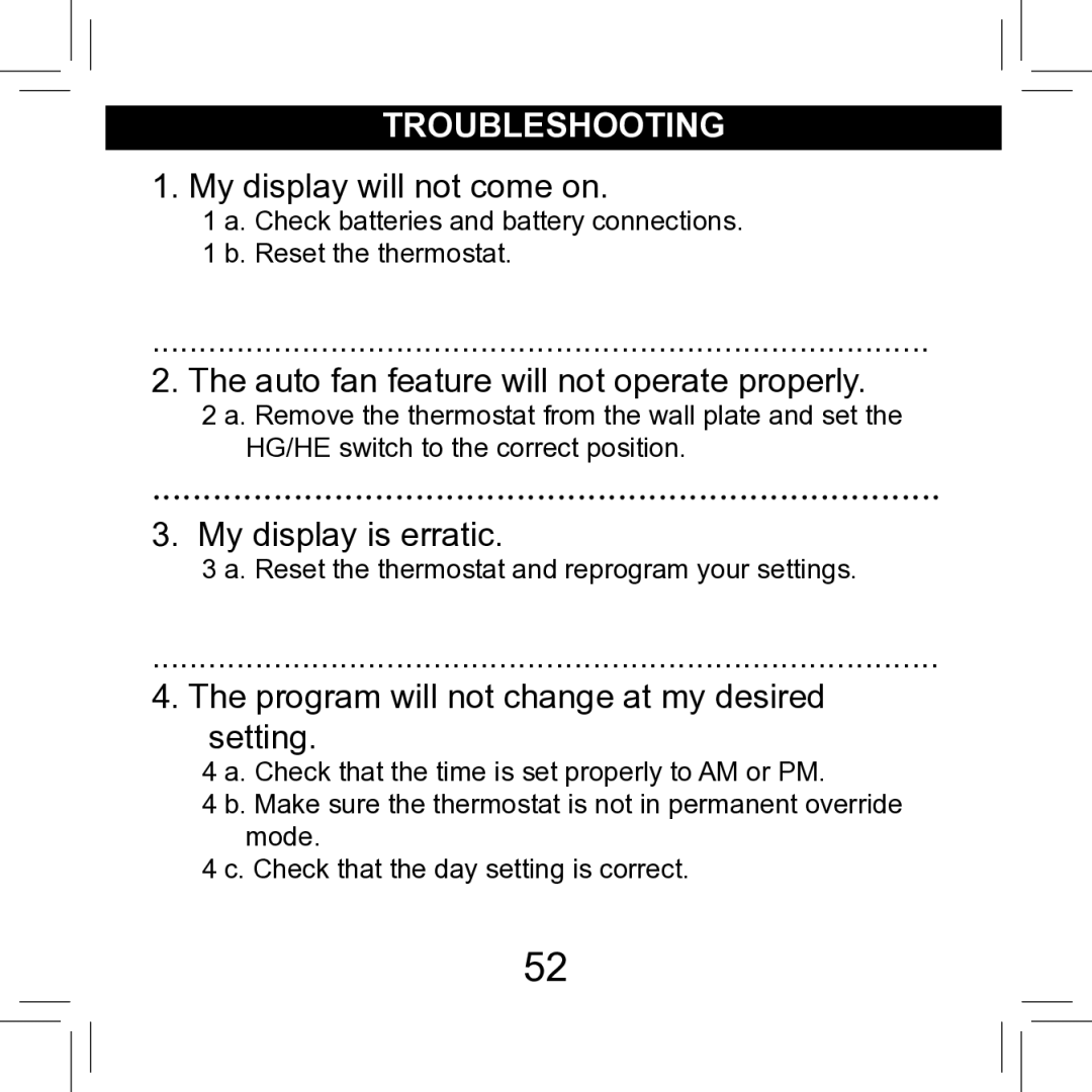 Hunter Fan 42711-01 operation manual Troubleshooting 