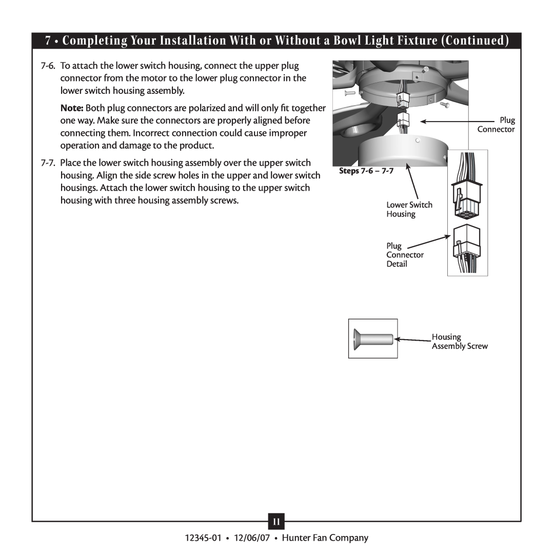 Hunter Fan 42724-01 warranty Steps 