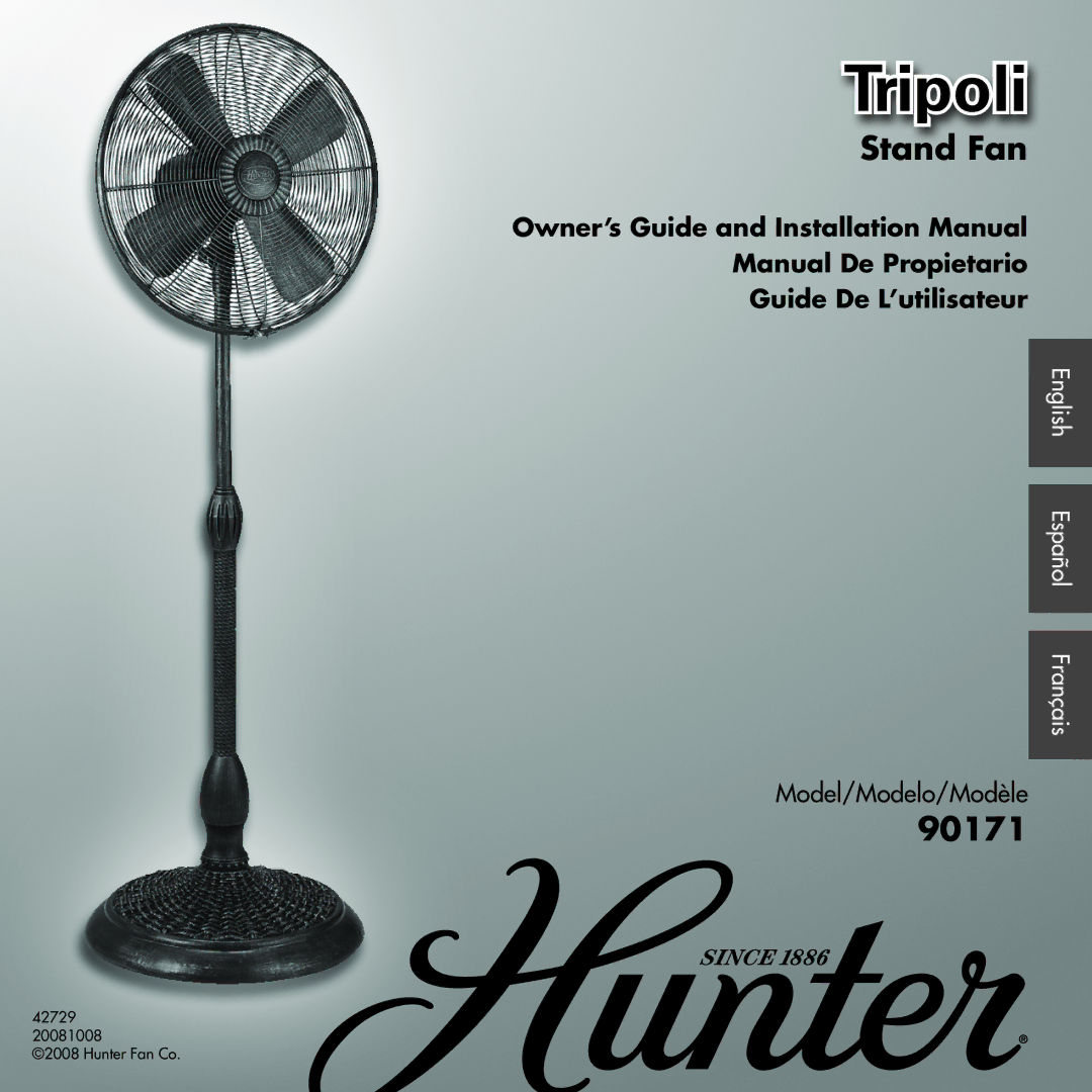 Hunter Fan 90171, 42729, 20081008 installation manual Stand Fan 