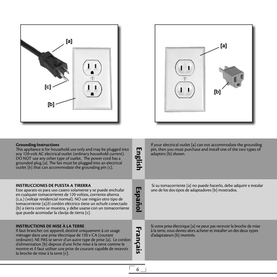 Hunter Fan 42729, 90171, 20081008 installation manual Español Français, Grounding Instructions 