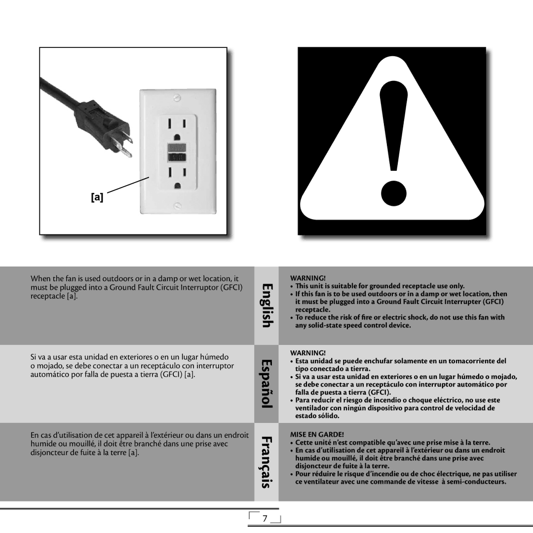 Hunter Fan 90171, 42729, 20081008 installation manual Automático por falla de puesta a tierra Gfci a 