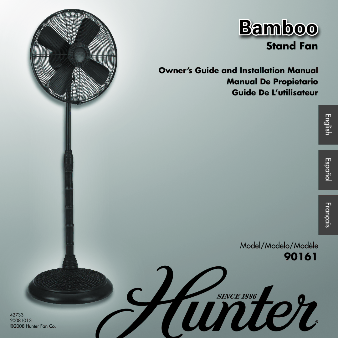 Hunter Fan 20081013, 42733 installation manual Stand Fan, 90161 