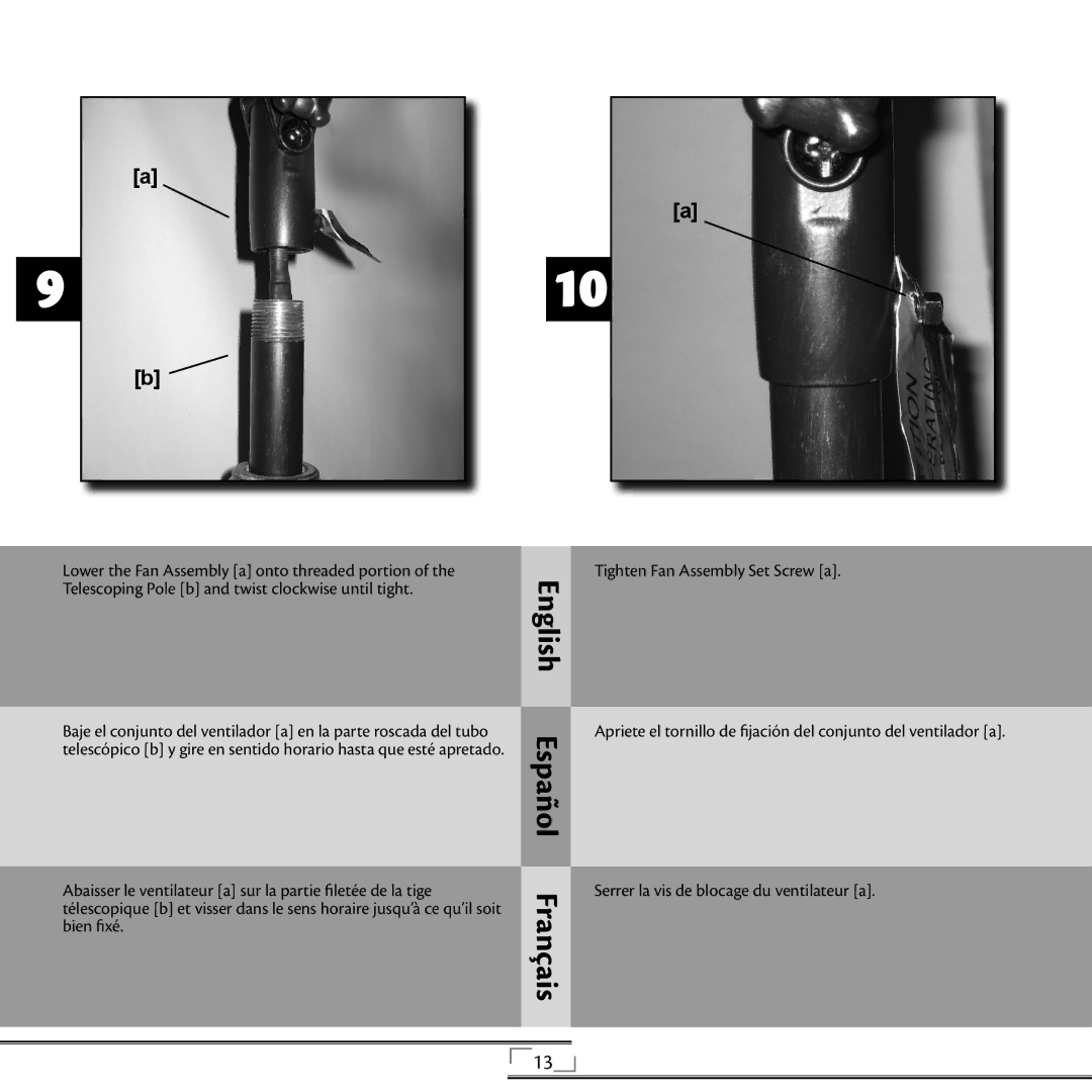 Hunter Fan 20081013, 42733 installation manual Tighten Fan Assembly Set Screw a 