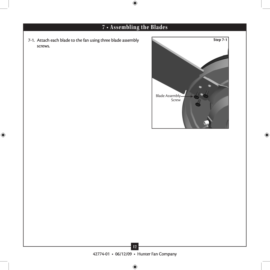 Hunter Fan 42774-01 installation manual Assembling the Blades, Step, Blade Assembly Screw 