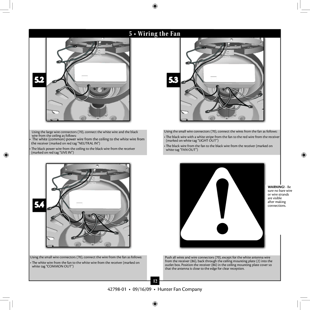 Hunter Fan 42798-01 manual Wiring the Fan 