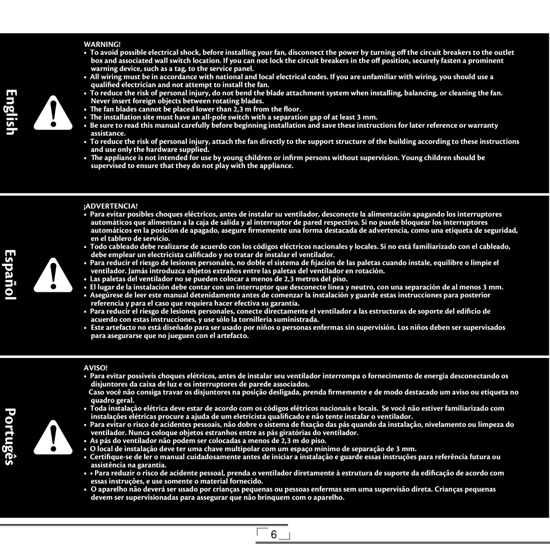 Hunter Fan 42805 installation manual English Español Portugês 