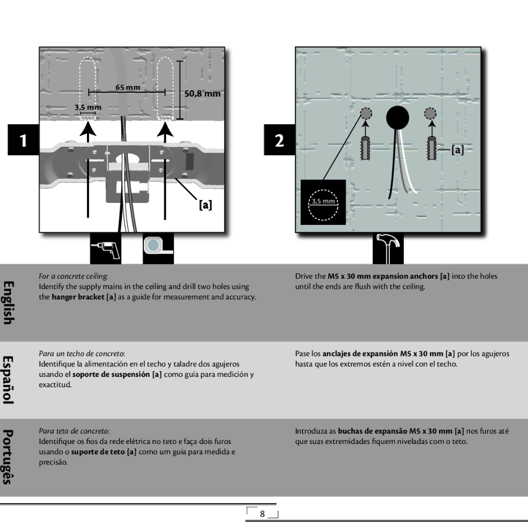 Hunter Fan 42805 installation manual 65 mm, For a concrete ceiling 