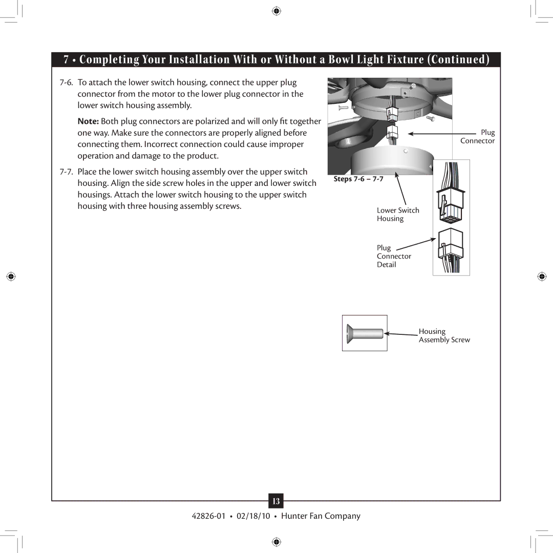 Hunter Fan 42826-01 installation manual Steps 7-6 