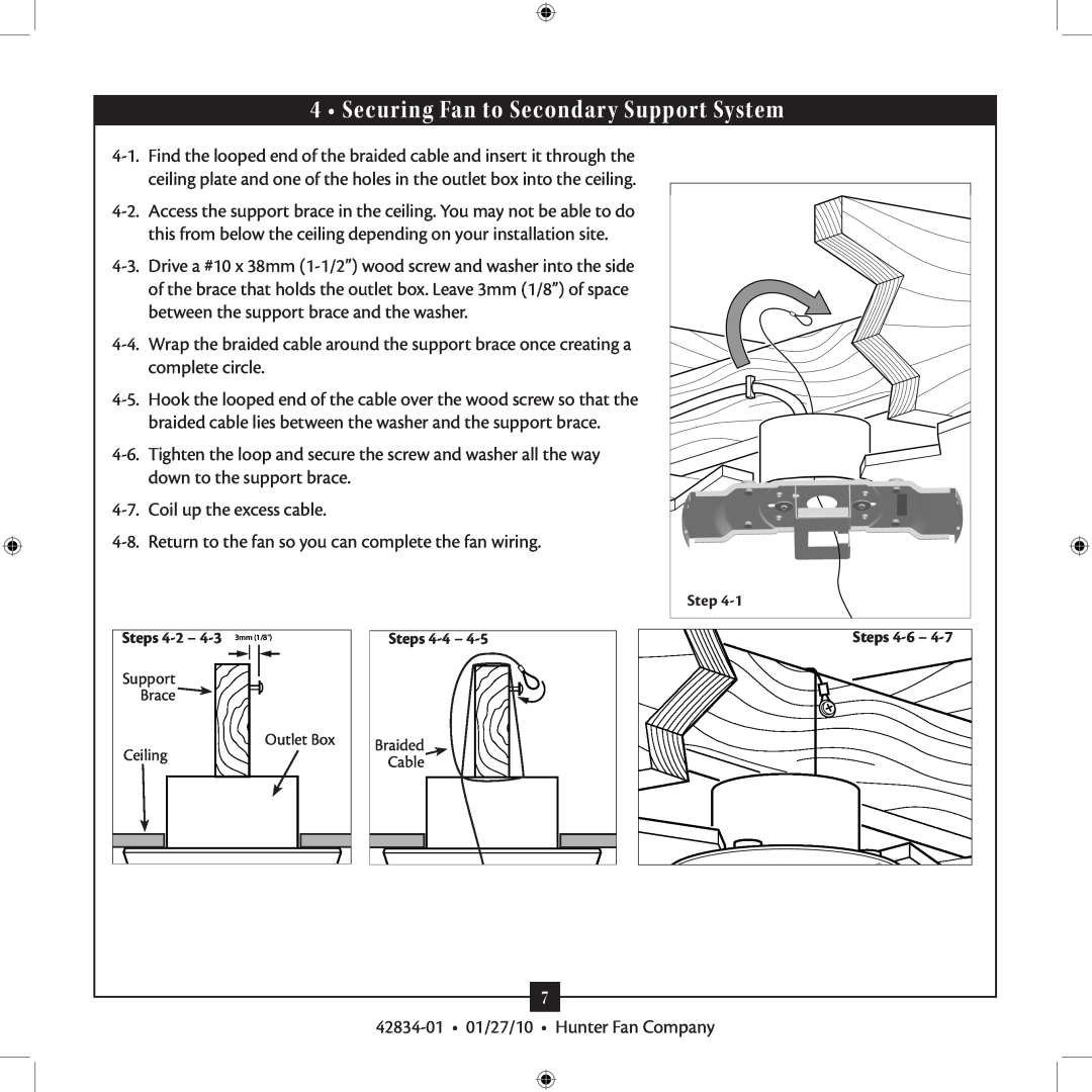 Hunter Fan 42834-01 installation manual Securing Fan to Secondary Support System, Outlet Box 