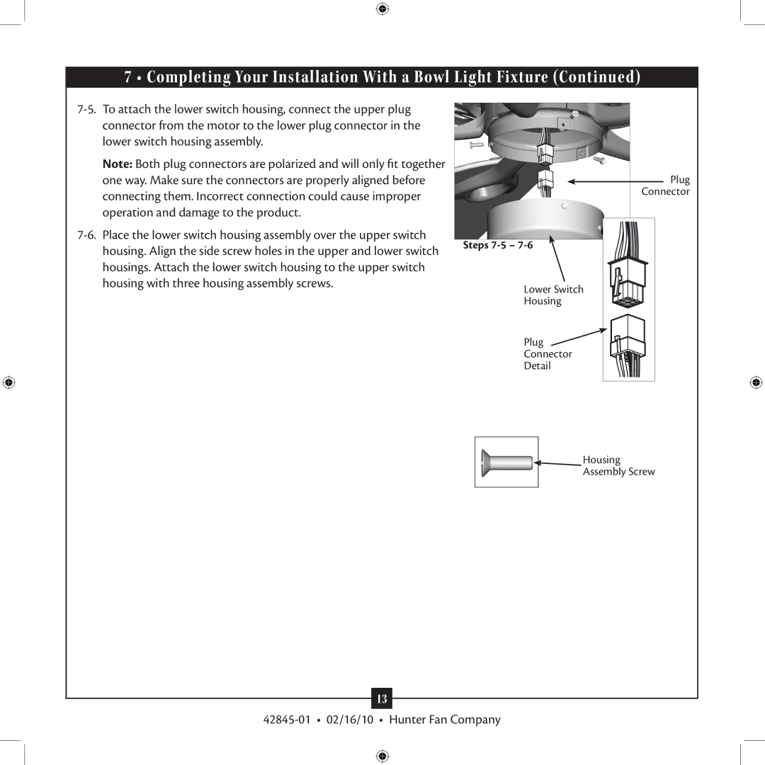 Hunter Fan 42845-01 installation manual Steps 7-5 