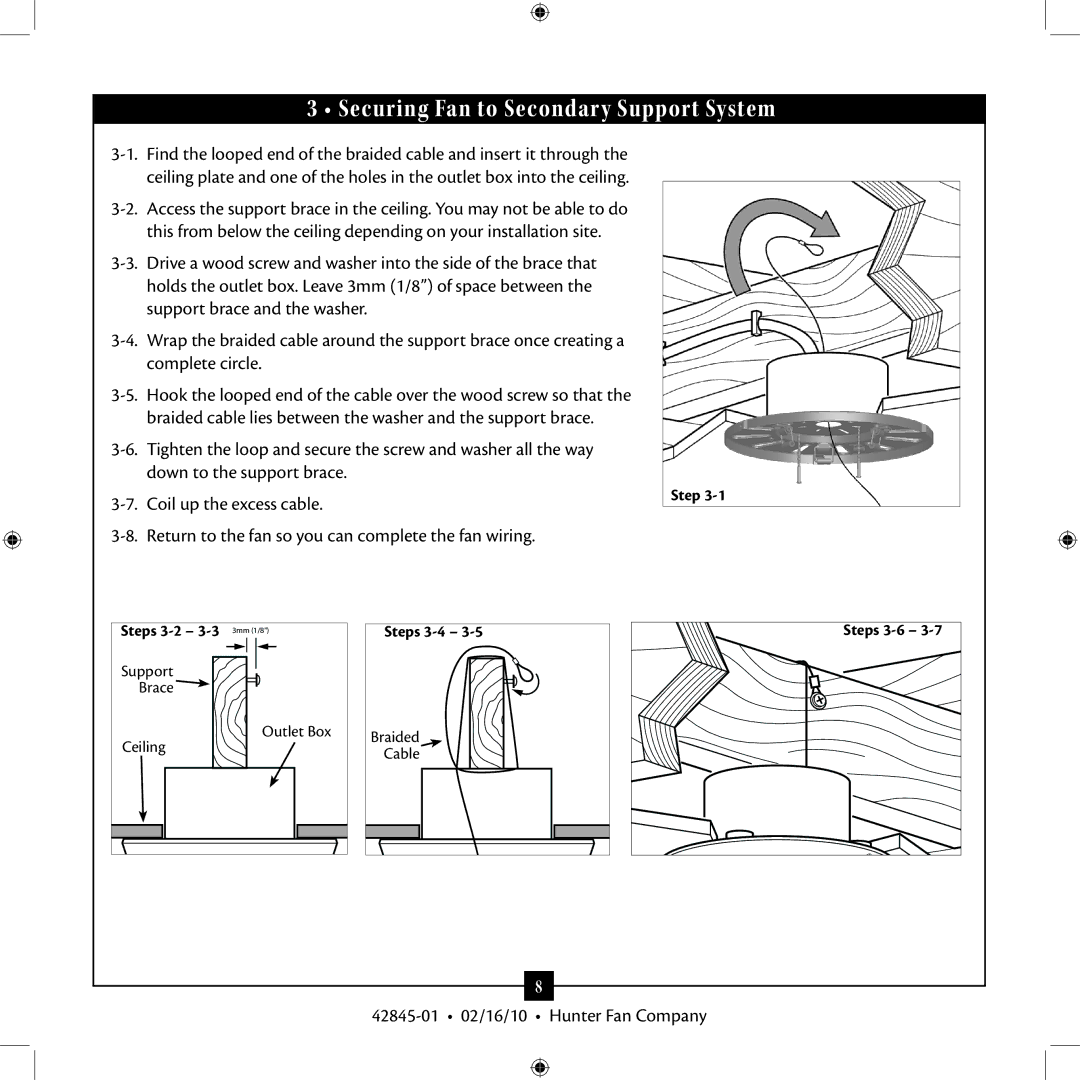 Hunter Fan 42845-01 installation manual Securing Fan to Secondary Support System 