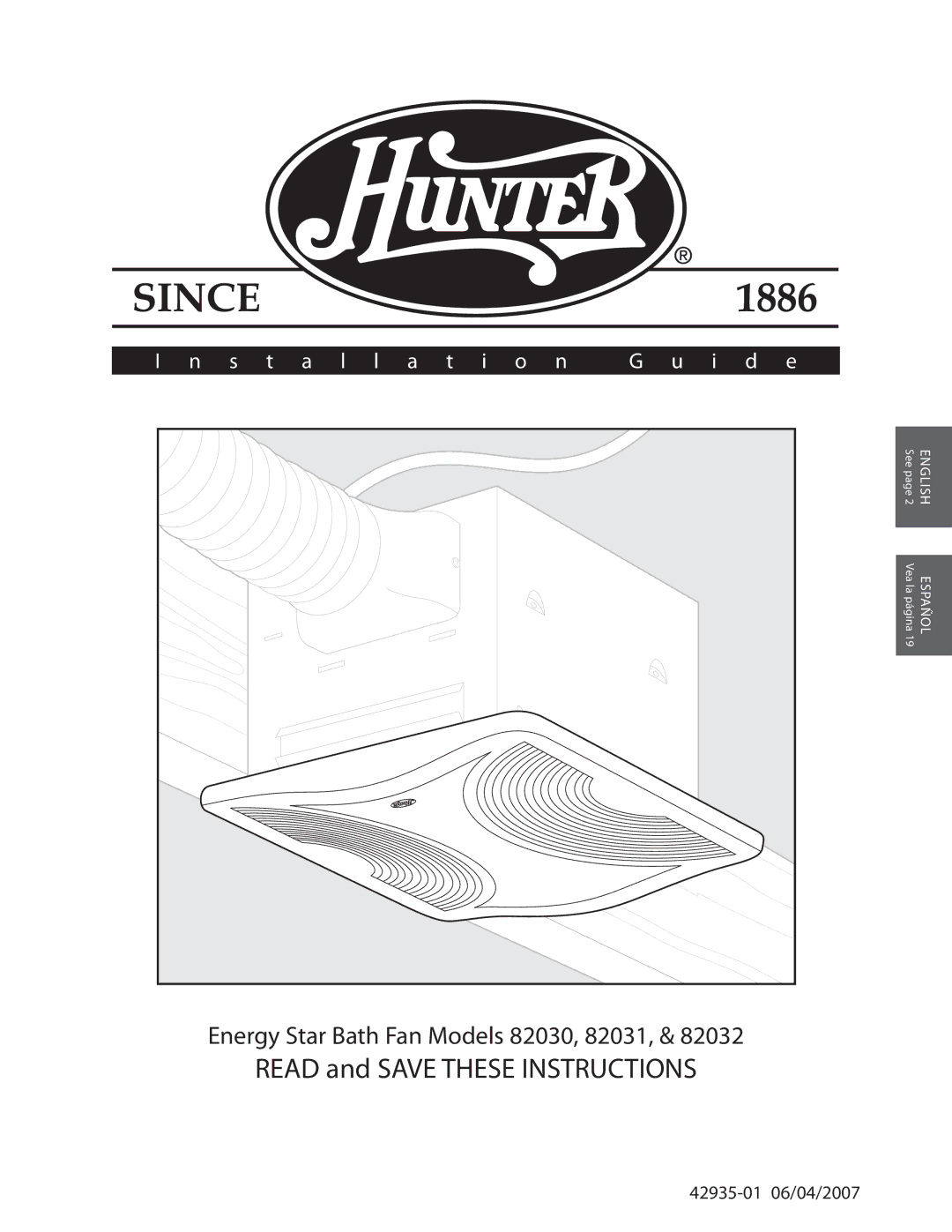 Hunter Fan 82032, 42935-0, 82030 manual Read and Save These Instructions 