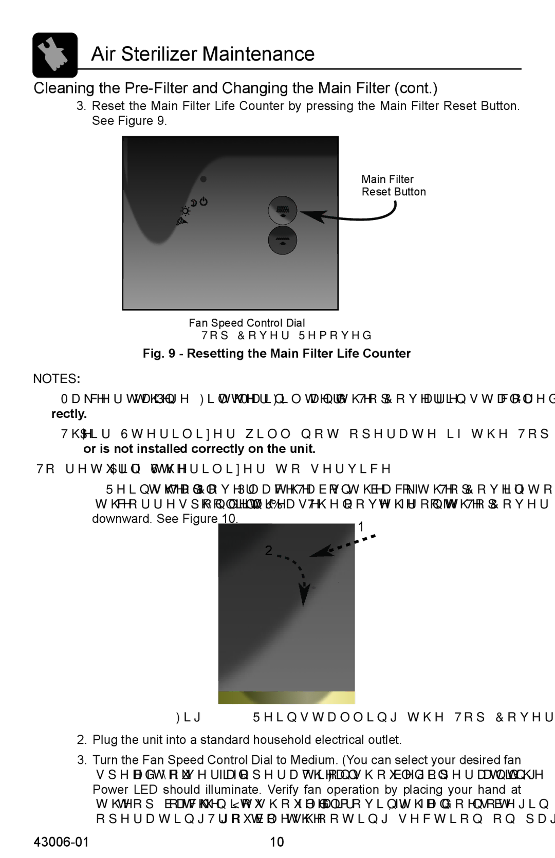 Hunter Fan 43006-01, 30978 manual Resetting the Air Sterilizer, Reinstalling the Top Cover 