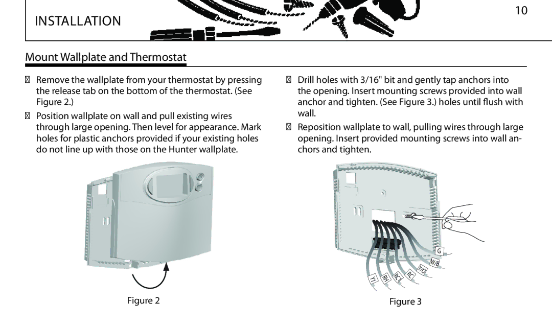 Hunter Fan 43665 manual Mount Wallplate and Thermostat 