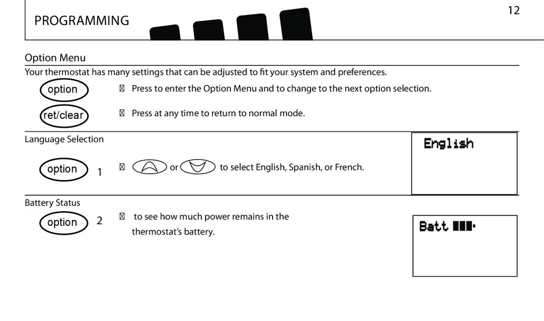 Hunter Fan 43665 manual Option Menu 