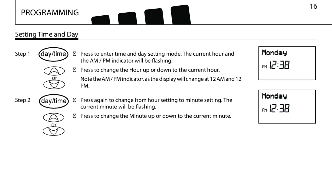 Hunter Fan 43665 manual Setting Time and Day, Day/time 