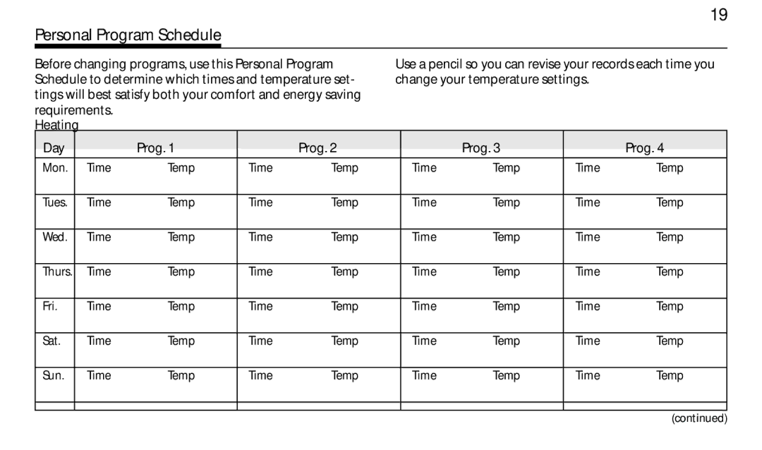 Hunter Fan 43665 manual Personal Program Schedule 