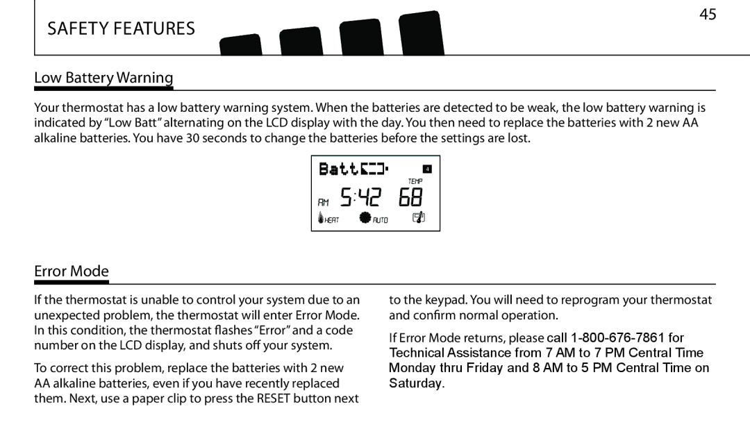 Hunter Fan 43665 manual Low Battery Warning, Error Mode 