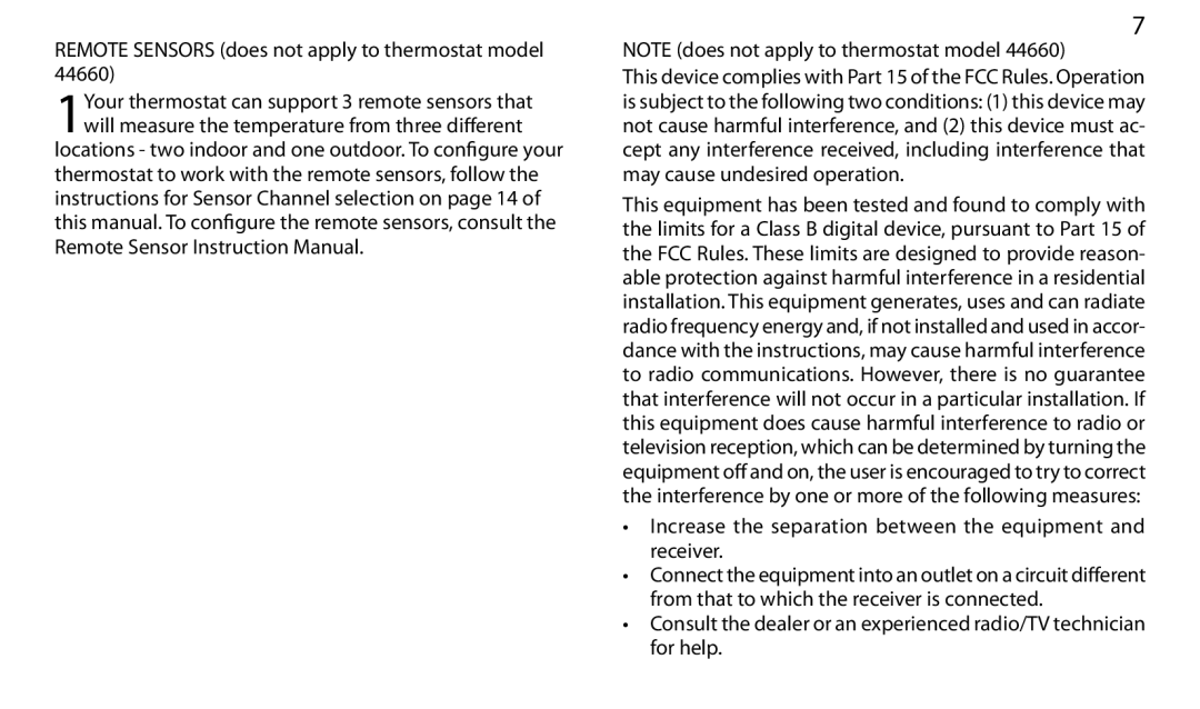 Hunter Fan 43665 manual Remote Sensors does not apply to thermostat model 