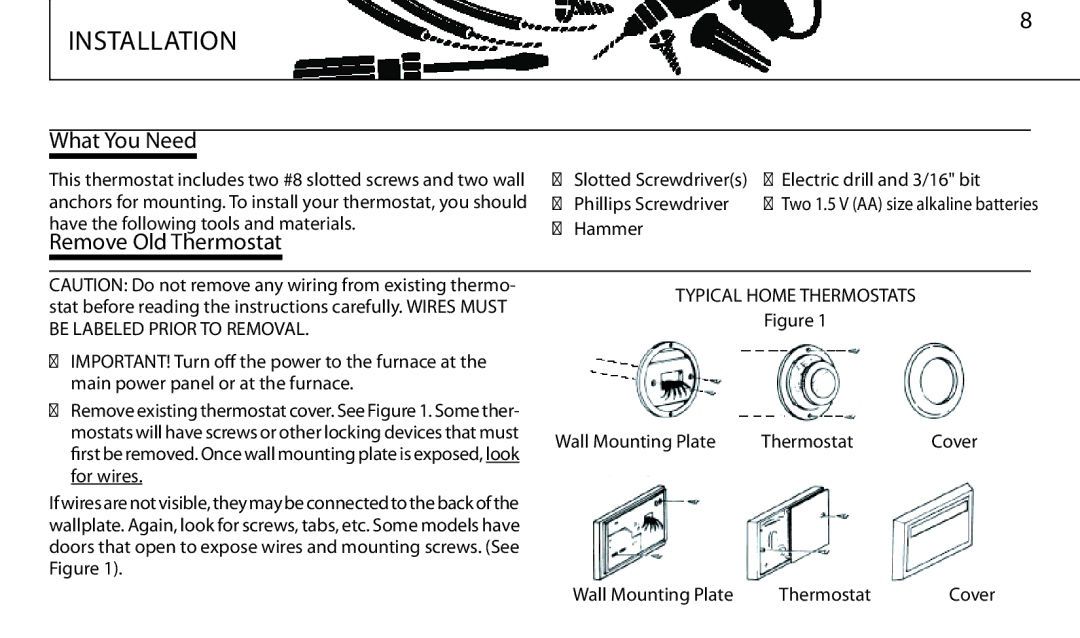 Hunter Fan 43665 manual What You Need, Remove Old Thermostat, Typical Home Thermostats, Be Labeled Prior to Removal 