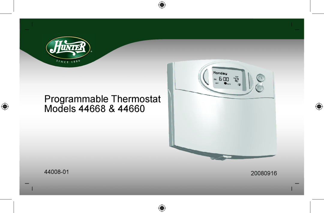 Hunter Fan 44008-01 manual Programmable Thermostat Models 44668 