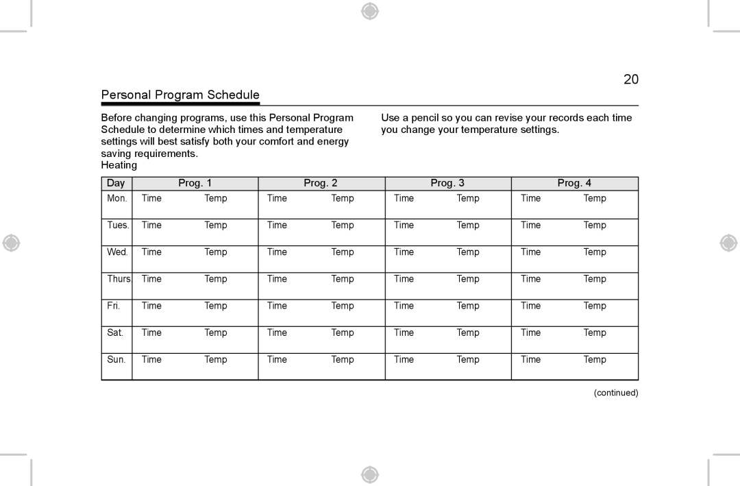 Hunter Fan 44008-01 manual Personal Program Schedule 