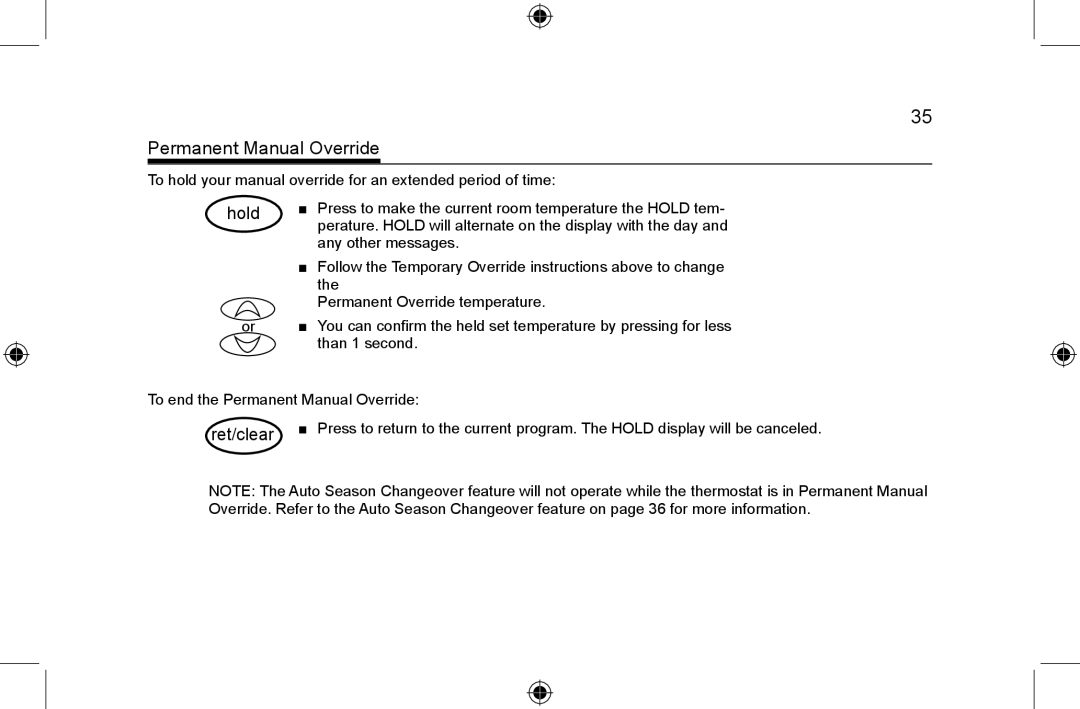 Hunter Fan 44008-01 manual Permanent Manual Override, Hold 