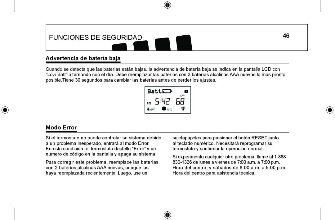 Hunter Fan 44008-01 manual Advertencia de batería baja, Modo Error 