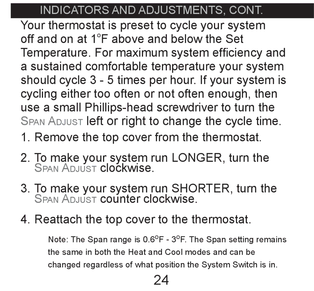 Hunter Fan 44017-01 operation manual Indicators and Adjustments 