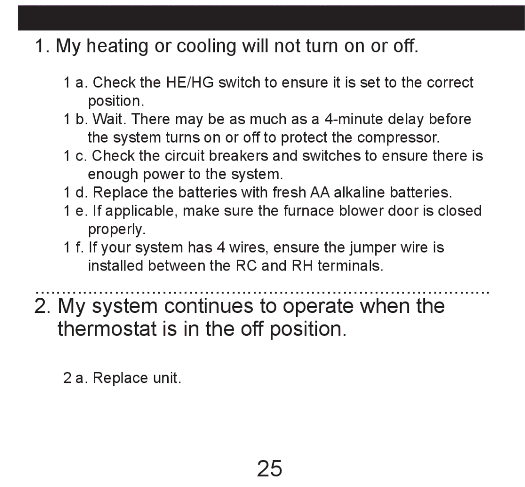 Hunter Fan 44017-01 operation manual My heating or cooling will not turn on or off 