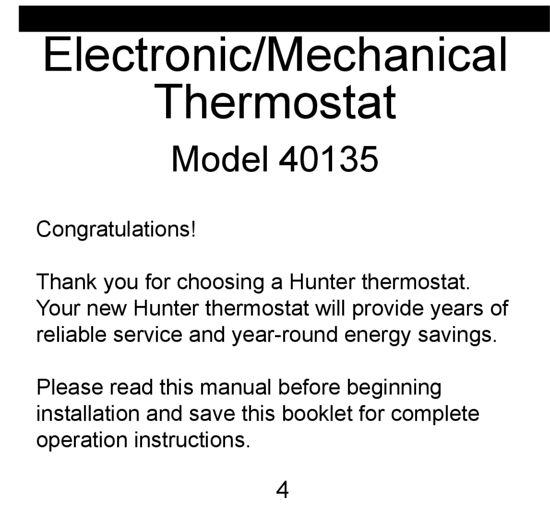 Hunter Fan 44017-01 operation manual Electronic/Mechanical Thermostat 