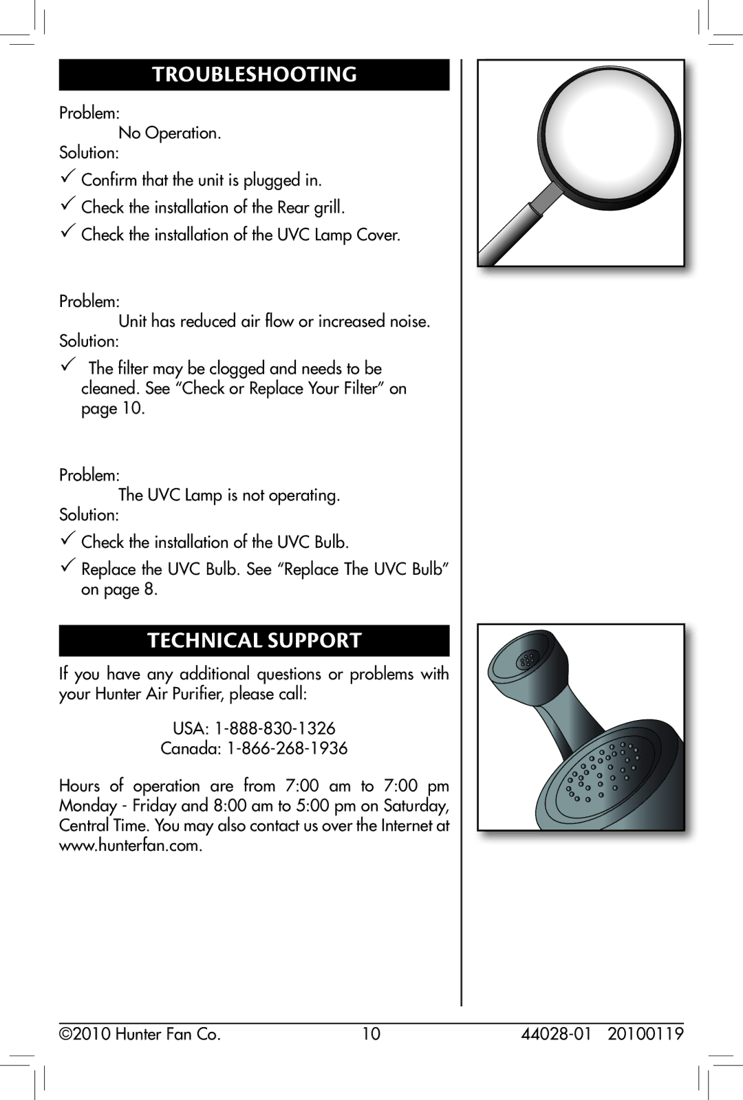 Hunter Fan 44028-01, 30841 owner manual Troubleshooting, Technical Support 