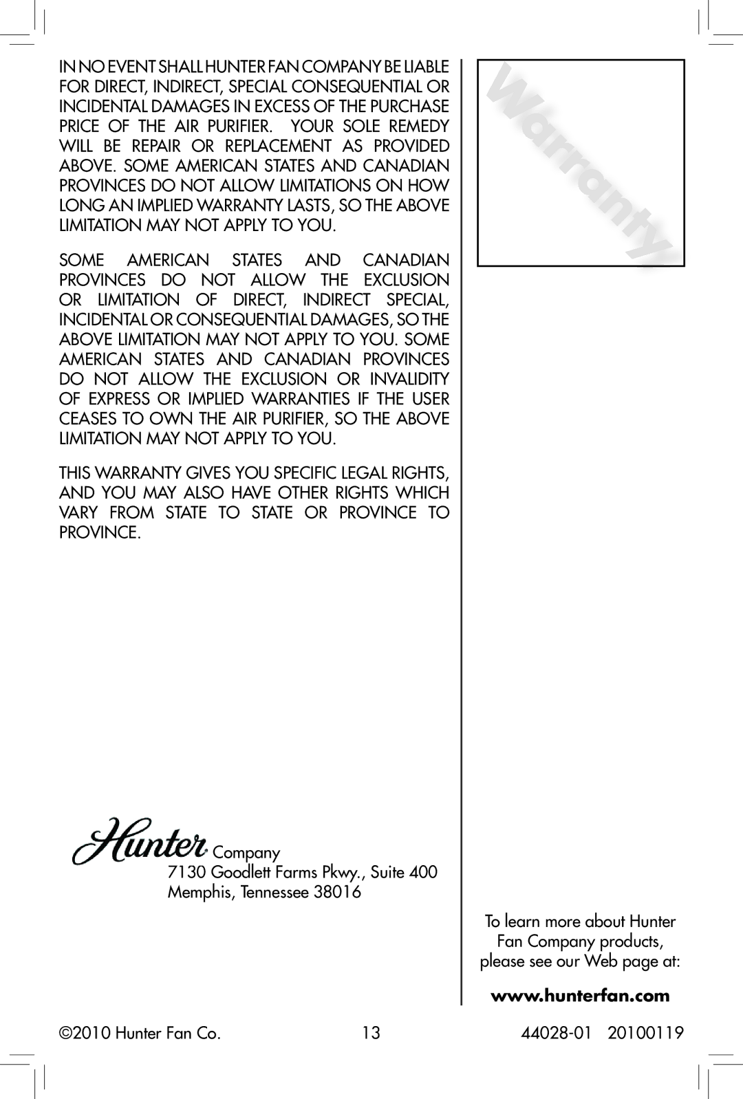 Hunter Fan 30841, 44028-01 owner manual 