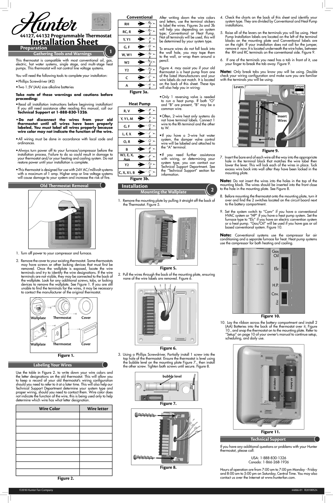 Hunter Fan installation instructions 44127, 44132 Programmable Thermostat, Gathering Tools and Warnings 