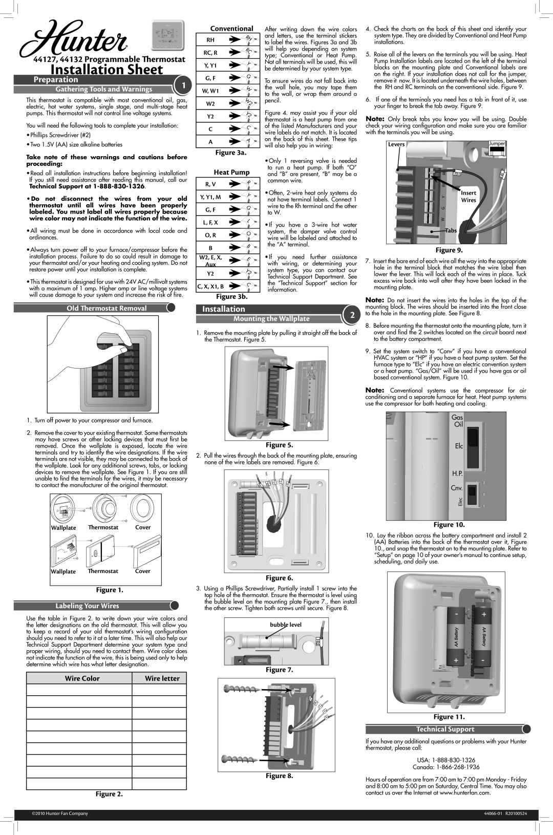Hunter Fan installation instructions 44127, 44132 Programmable Thermostat, Gathering Tools and Warnings, Preparation 
