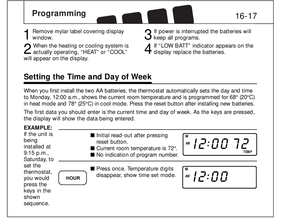 Hunter Fan 44150 manual AM I 2 0 0 7 2 c, Programming, 16-17, Setting the Time and Day of Week 