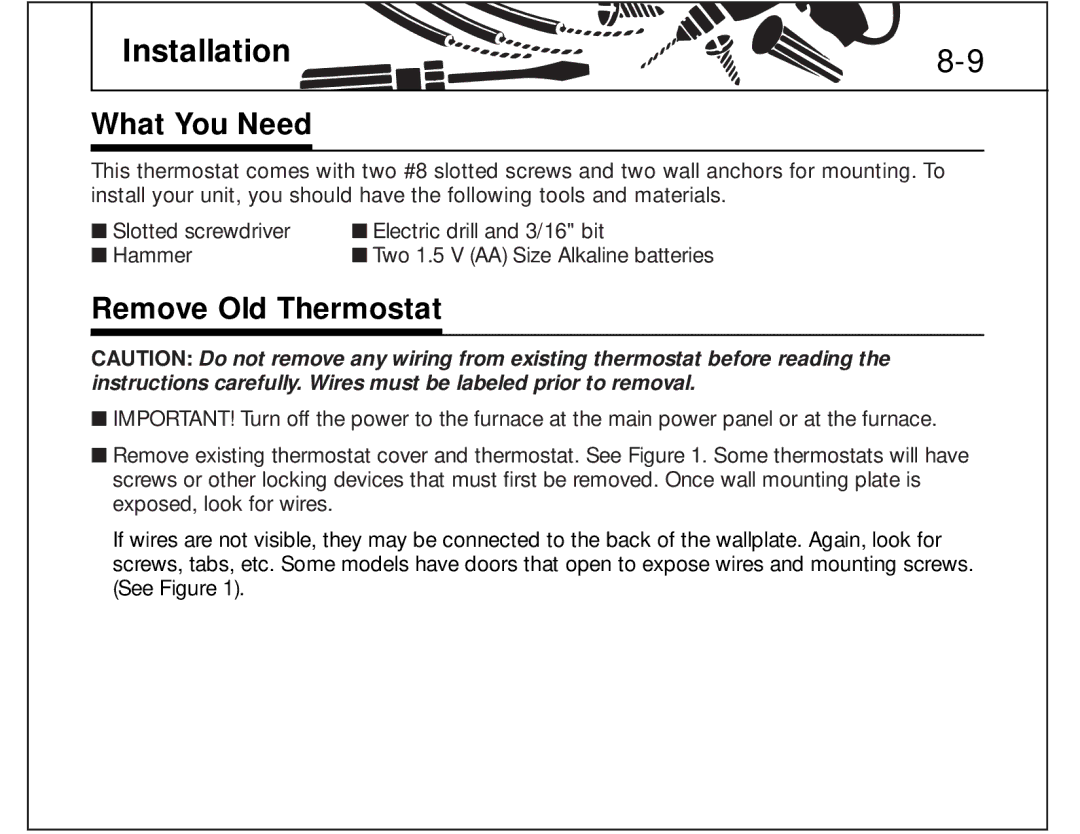 Hunter Fan 44150 manual Installation, What You Need, Remove Old Thermostat 