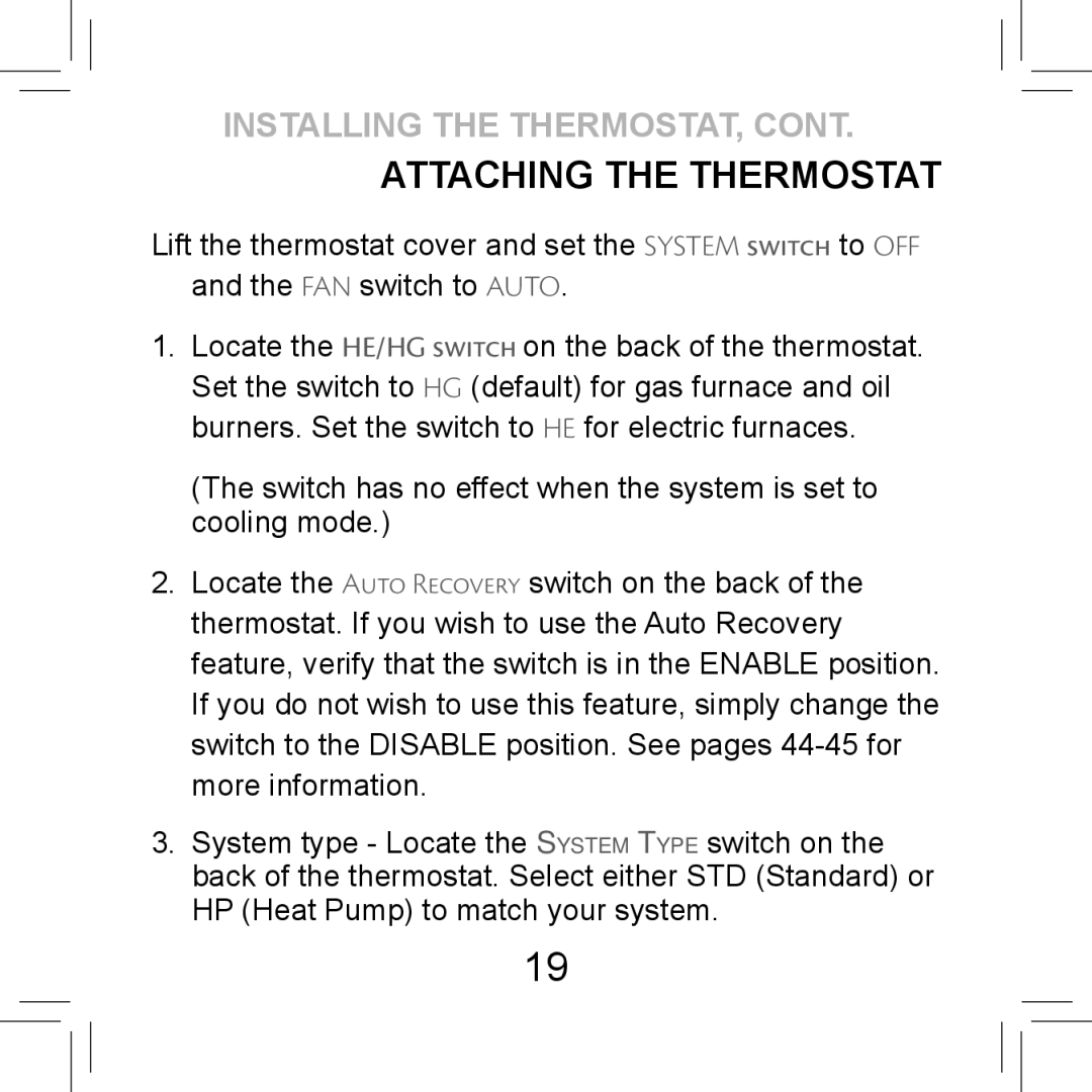 Hunter Fan 44155C operation manual Attaching the Thermostat 