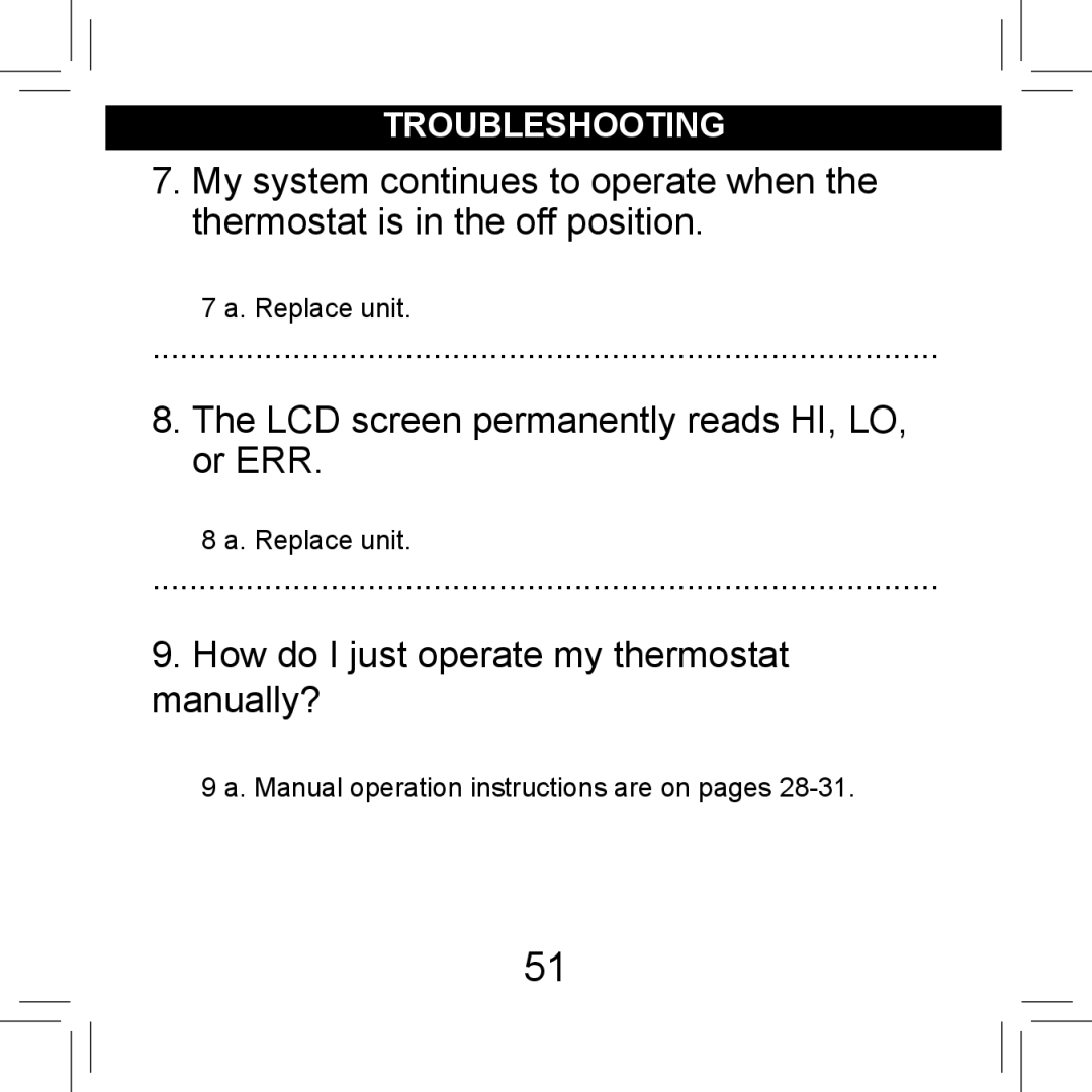 Hunter Fan 44155C operation manual LCD screen permanently reads HI, LO, or ERR 