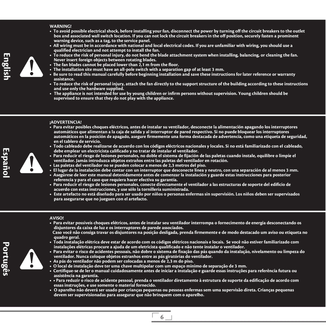 Hunter Fan 44270 installation manual English Español Portugês 