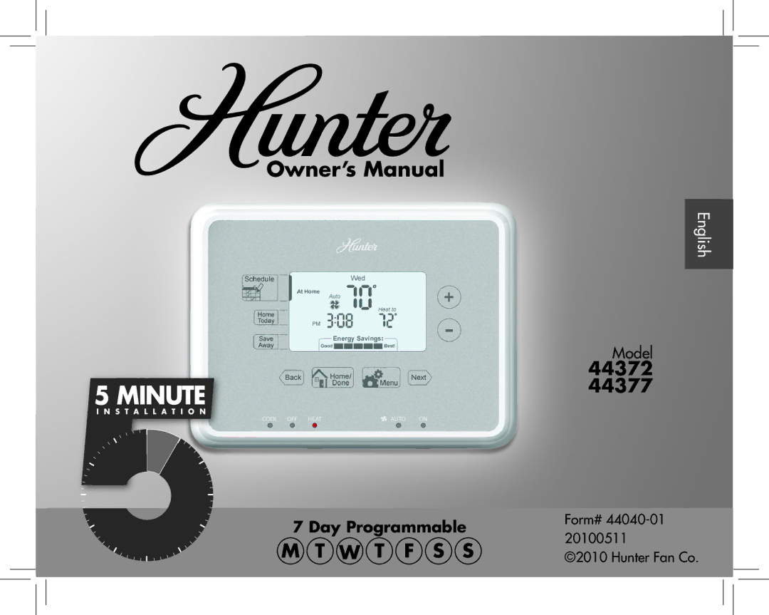 Hunter Fan 44377, 44372 owner manual Minute 