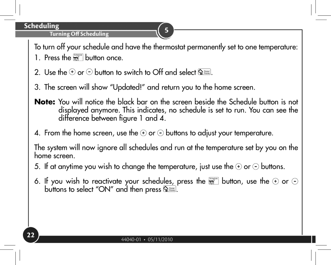 Hunter Fan 44372, 44377 owner manual Turning Off Scheduling 