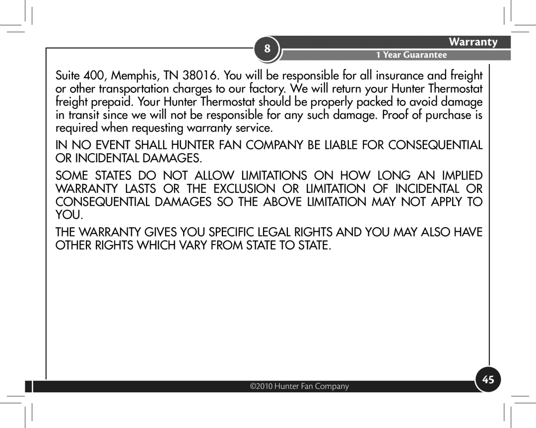 Hunter Fan 44377, 44372 owner manual Warranty 