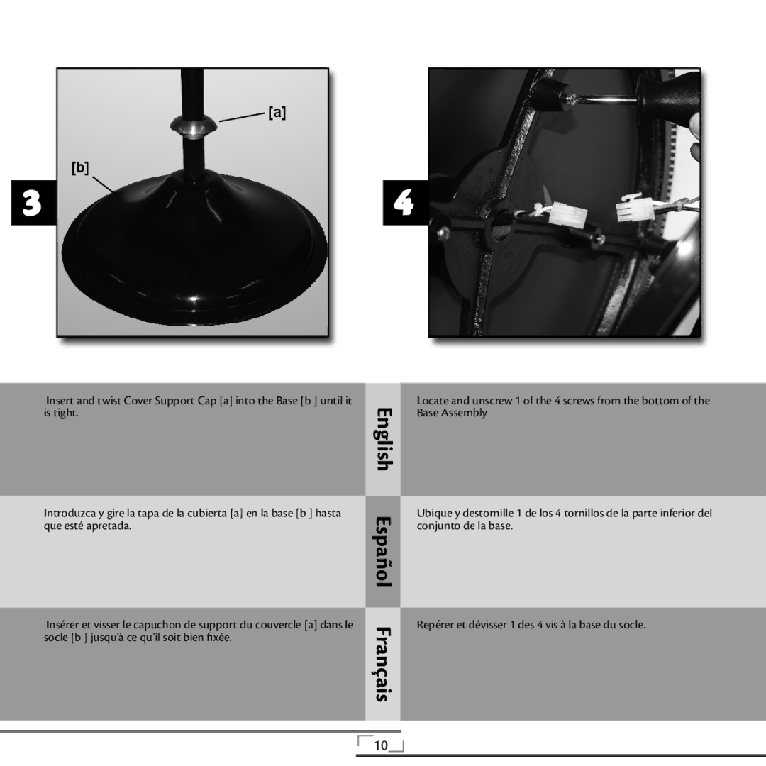 Hunter Fan 97122, 44803, 97121 installation manual Repérer et dévisser 1 des 4 vis à la base du socle 