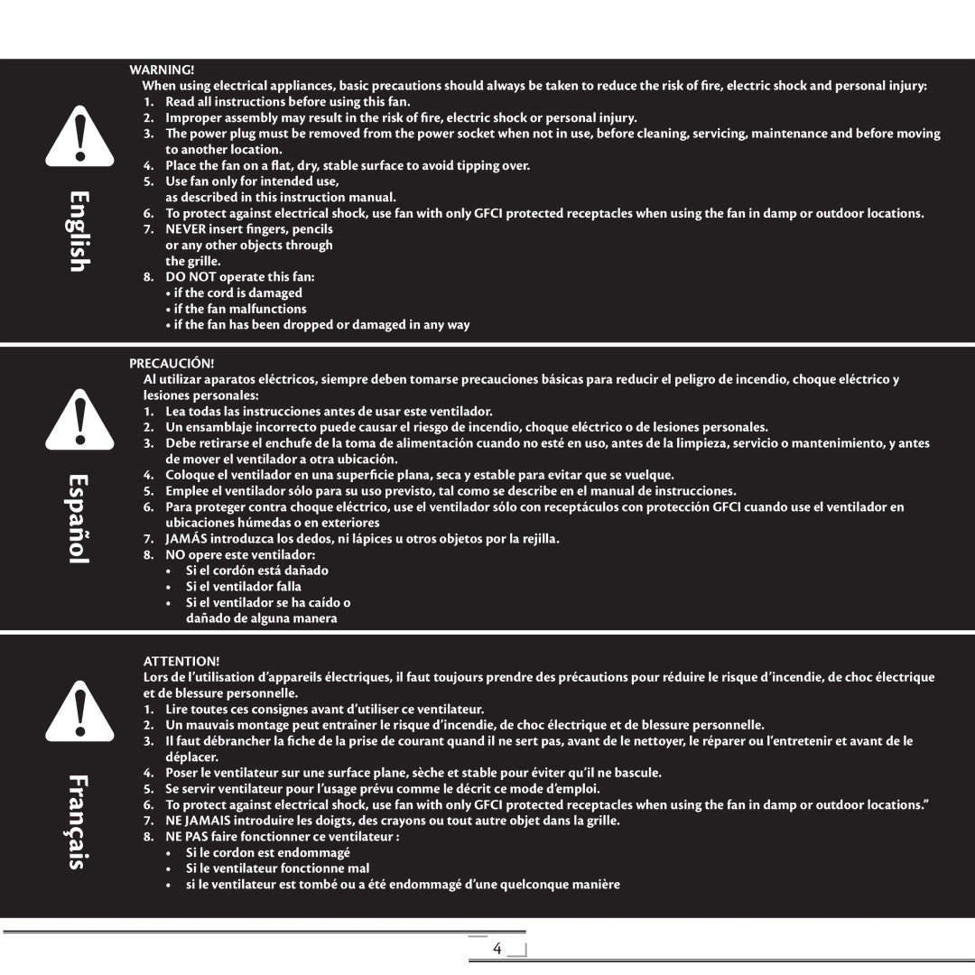 Hunter Fan 97122, 44803, 97121 installation manual English Español Français 