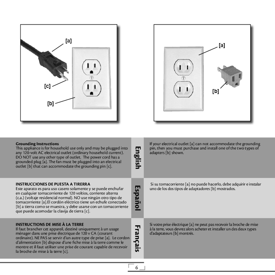 Hunter Fan 44803, 97122, 97121 installation manual Español Français, Grounding Instructions 