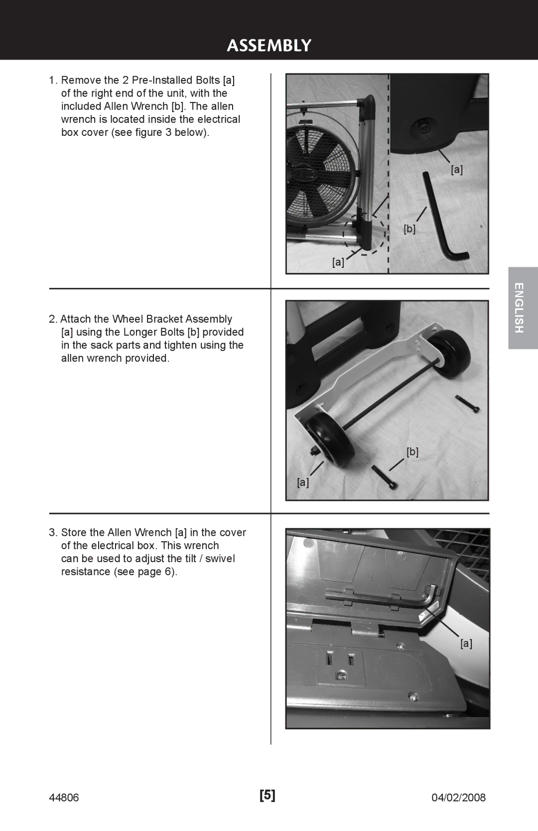 Hunter Fan 90245, 44806 manual Assembly 