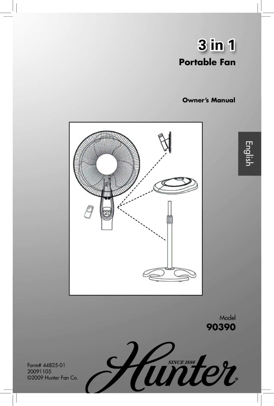 Hunter Fan 90390, 44825-01, 20091105 owner manual Portable Fan 