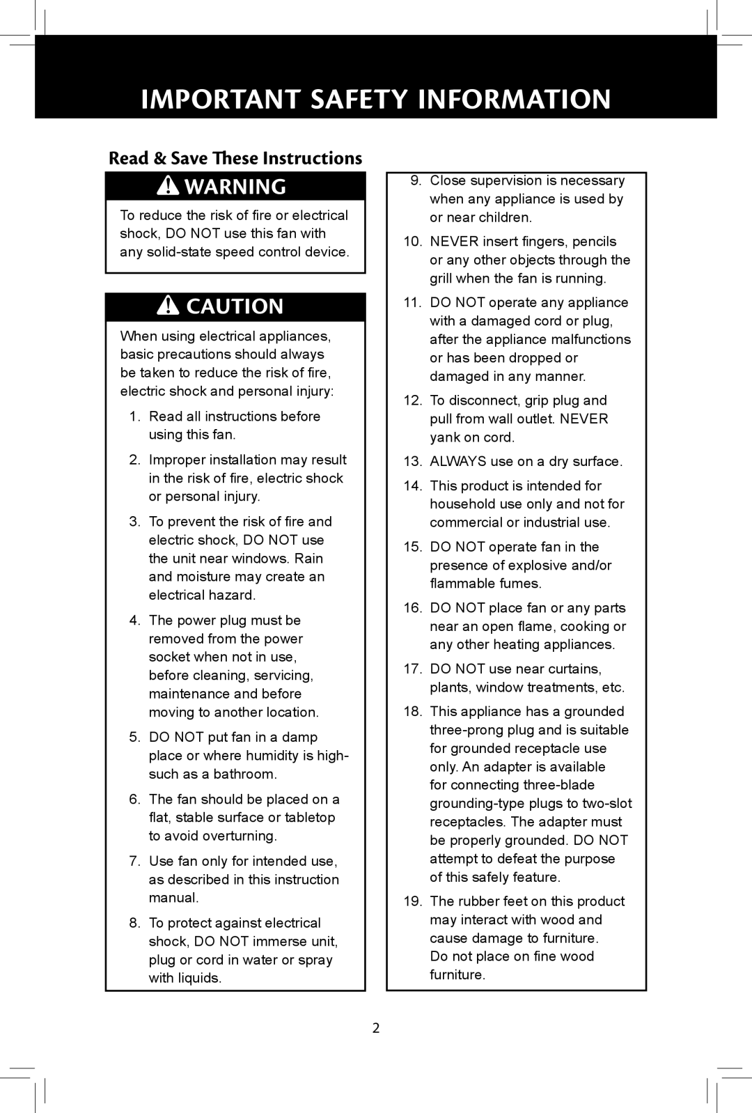 Hunter Fan 90406, 44826-01, 90400 manual Important Safety Information, Read & Save These Instructions 