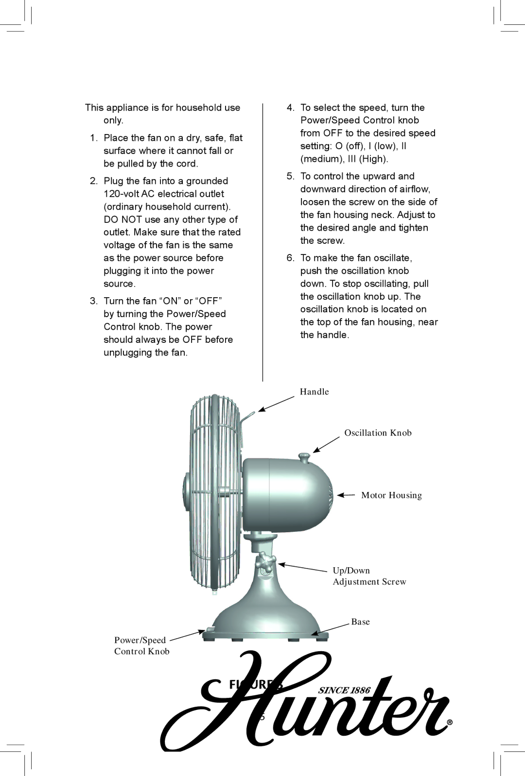 Hunter Fan 90406, 44826-01, 90400 manual Operation, Power/Speed Control Knob 